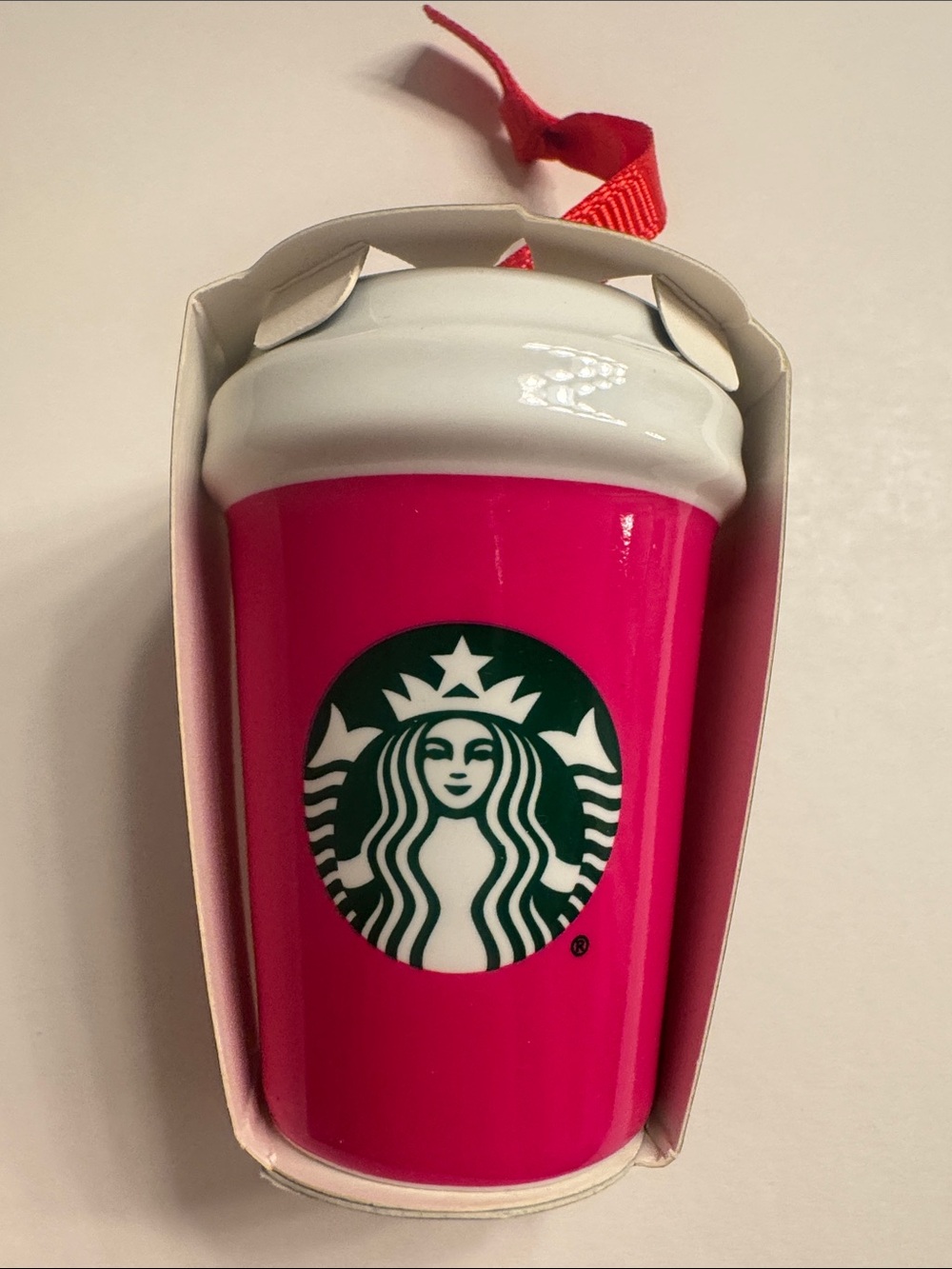 Starbucks Hot Pink Cup Ceramic Ornament NWT
